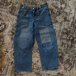We The Free Blue Patchwork Relaxed Jeans